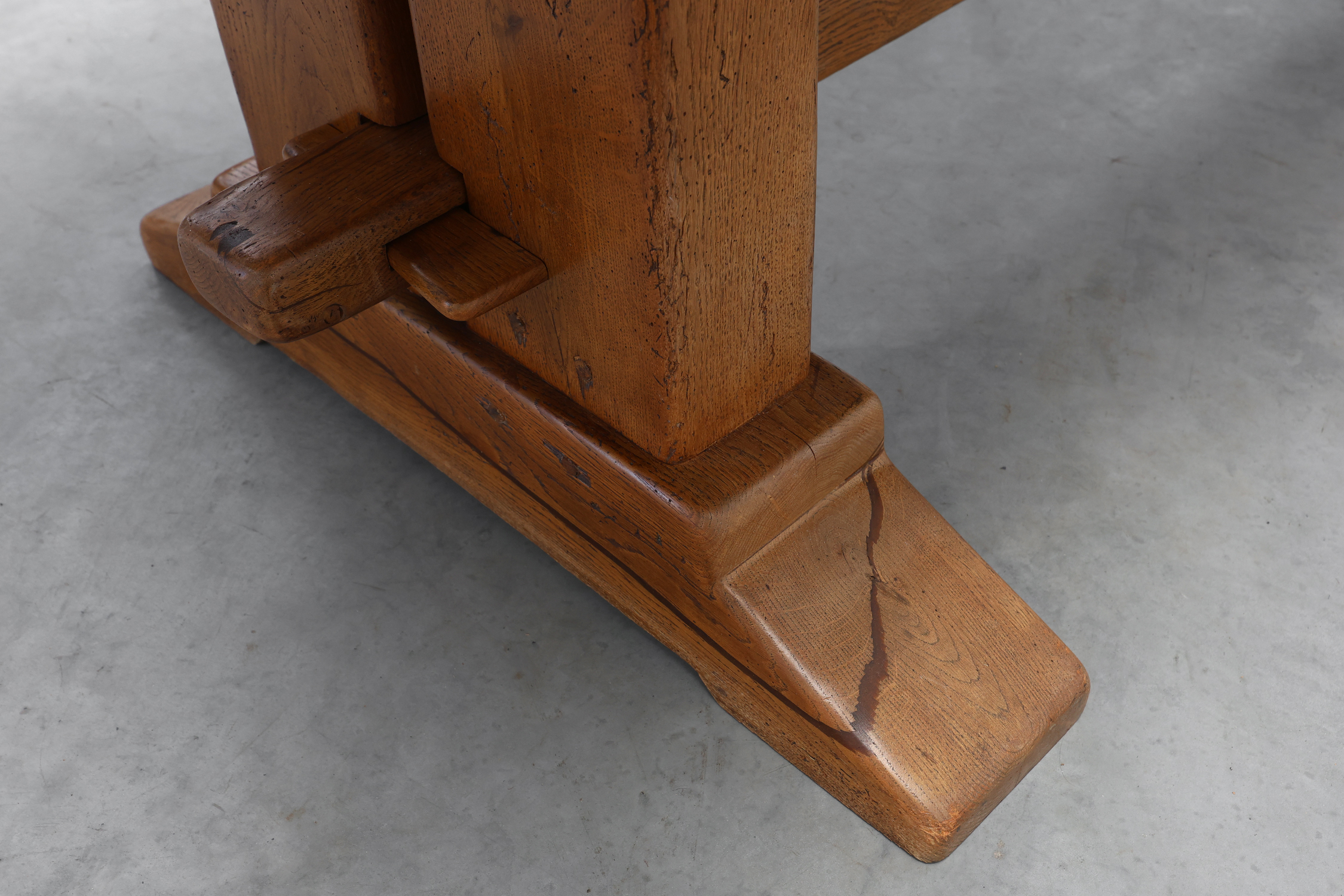 Solid oak trestle table with pegged stretcher, France, 20th centurythumbnail